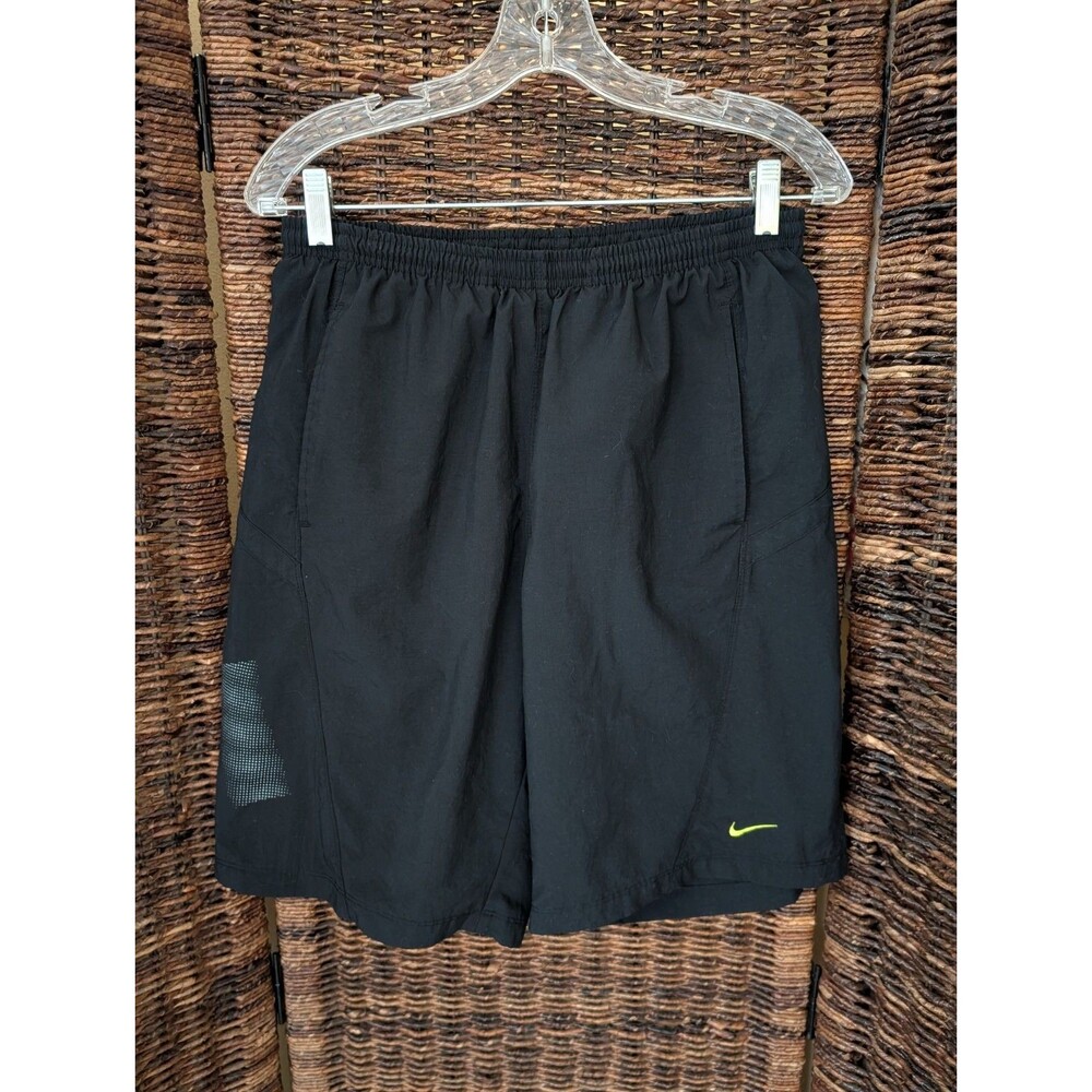 Nike Men's Long Swim Shorts Medium Black Embroidered Swoosh Logo Beach Vacation